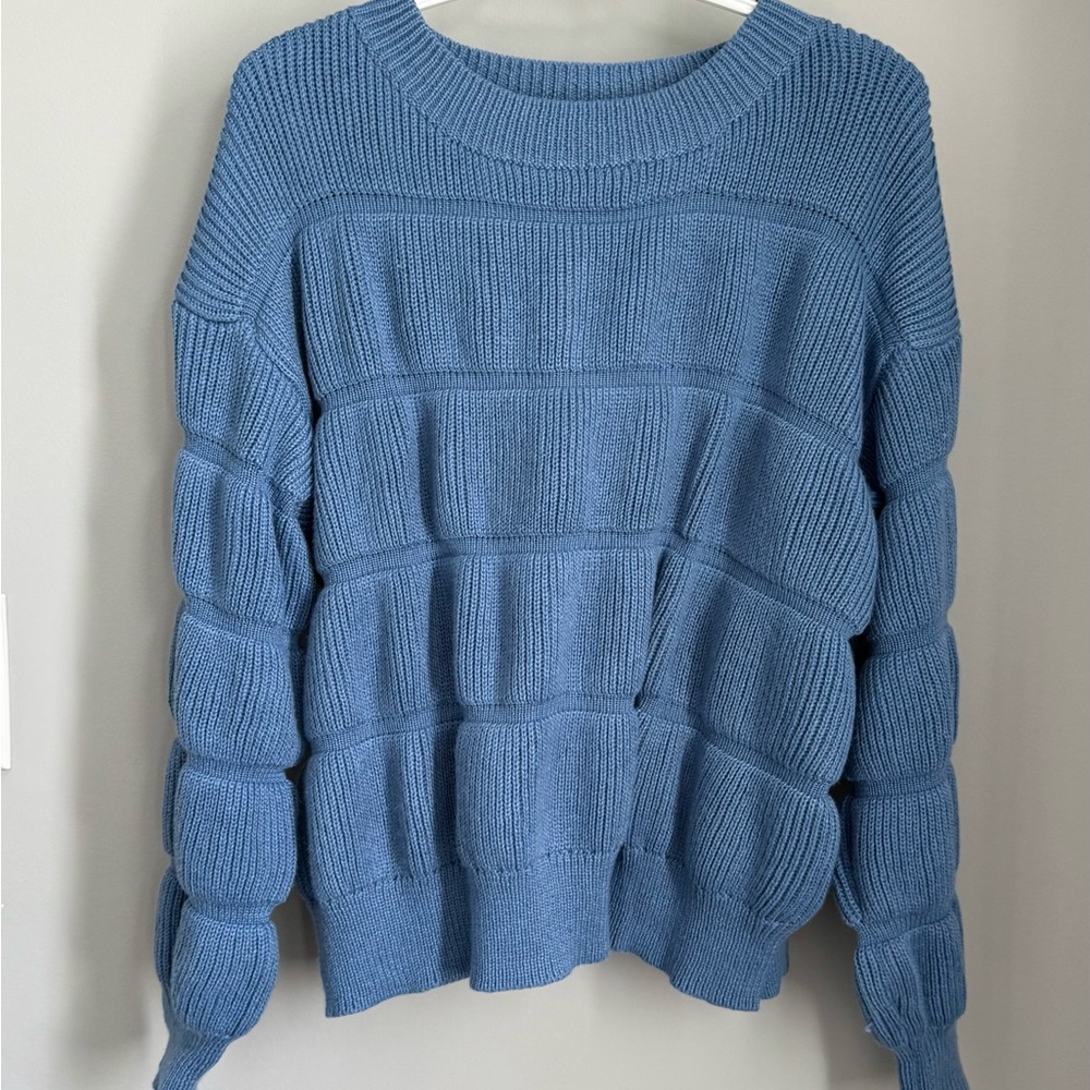 Powder Blue Crew Neck Sweater with Textured Knit